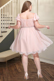 Dalia A-line Square Short/Mini Chiffon Satin Homecoming Dress With Beading Bow Ruffle BF2P0020597