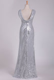 2024 Open Back Bridesmaid Dresses Scoop Sequins Floor Length