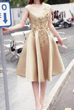 2024 Homecoming Dresses A Line Scoop Satin With Applique Lace Up