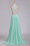 2024 See-Through Scoop A Line Chiffon Prom Dresses With Applique Floor Length