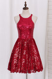 2024 Homecoming Dresses A Line Scoop Sequin&Lace Short/Mini