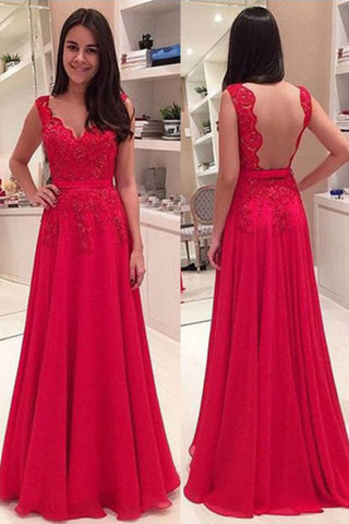 Scoop Prom Dresses A Line Chiffon With Applique Floor Length
