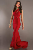Elegant Prom Dresses 2024 Red Sheath/Column One Shoulder Chiffon Sweep/Brush Train