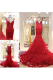 2024 Spaghetti Straps Tulle Mermaid Prom Dresses With Applique Sweep Train