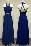 2024 Prom Dresses A Line Halter Chiffon Zipper Up With Beads And Ruffles Floor Length